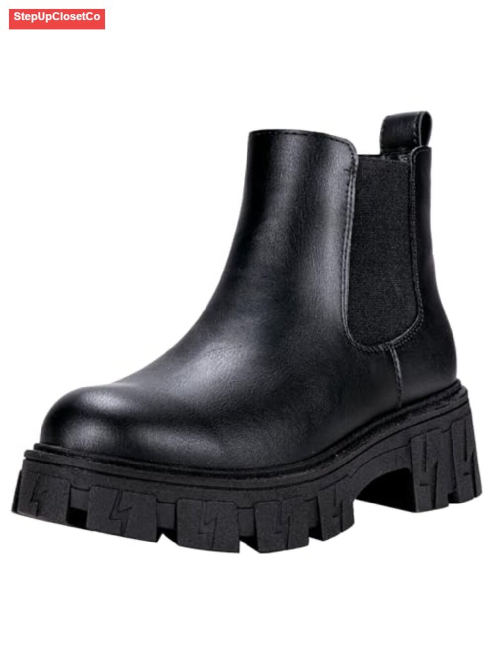 Women's Chunky Platform Chelsea Combat Ankle Boots Faux Leather